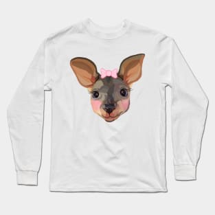 Girly Kangaroo Face with Pink Bow Long Sleeve T-Shirt